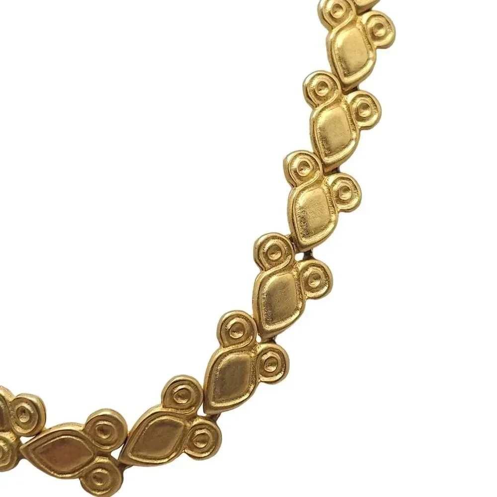 Matte Gold Tone Spiral Leaf Statement Long Necklace Hook Closure 14In Vintage